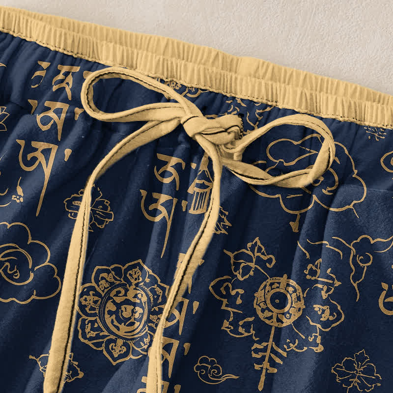 Buddha Stones Damesbroek van 100% Cotton met Tibetaans schriftpatroon, elastische Taille en Zakken. - image 1