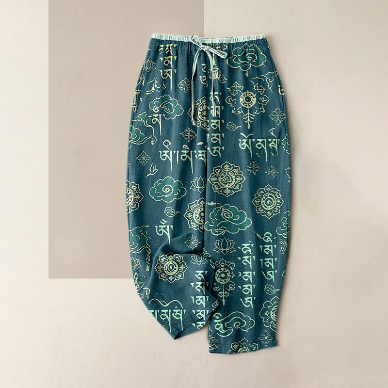 Buddha Stones Damesbroek van 100% Cotton met Tibetaans schriftpatroon, elastische Taille en Zakken. - Teal - US16, UK/AU20, EU48 (3XL) - image 4