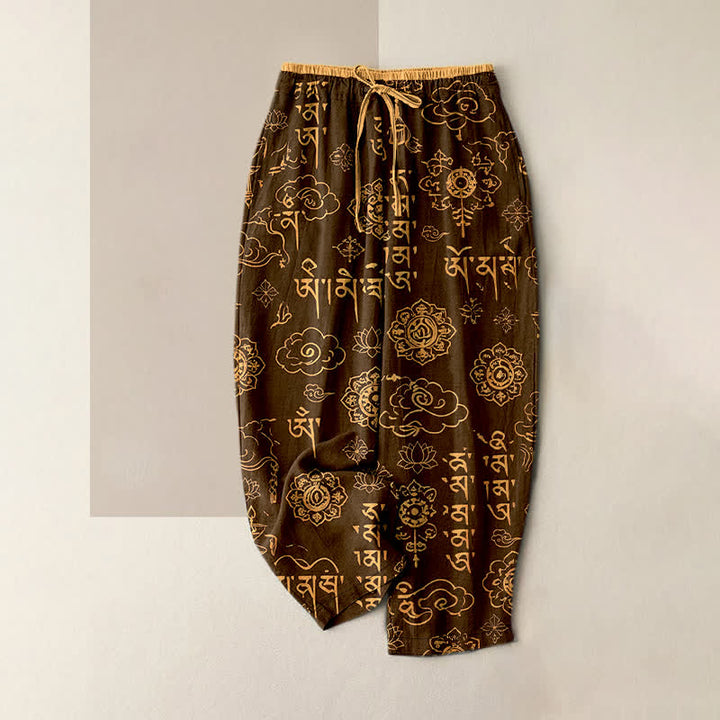 Buddha Stones Damesbroek van 100% Cotton met Tibetaans schriftpatroon, elastische Taille en Zakken. - Zadelbruin - US16, UK/AU20, EU48 (3XL) - image 5
