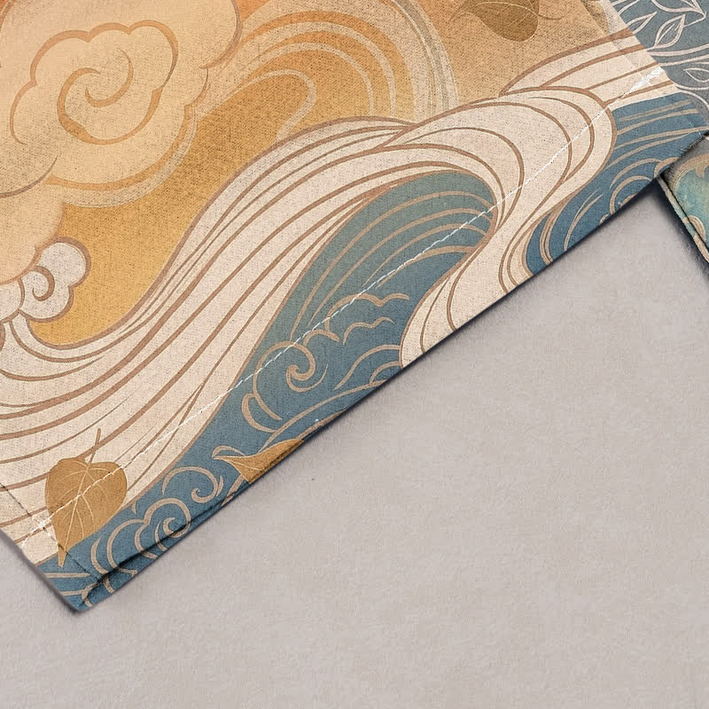 Buddha Stones Damesbroek van 100% Cotton met elastische Taille en Zakken , met lotuswolken- en kleurverlooppatroon. - image 1