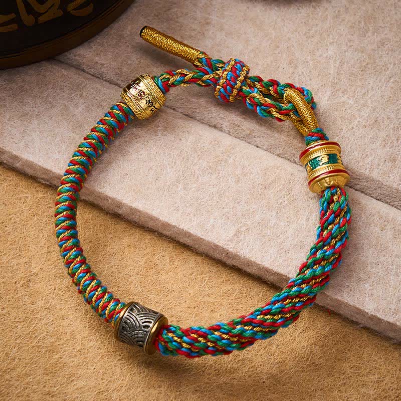 Buddha Stones Handgeweven Om Mani Padme Hum Vijf Elementen Wuxing Wijsheid Tibetaanse gevlochten Armband - image 1