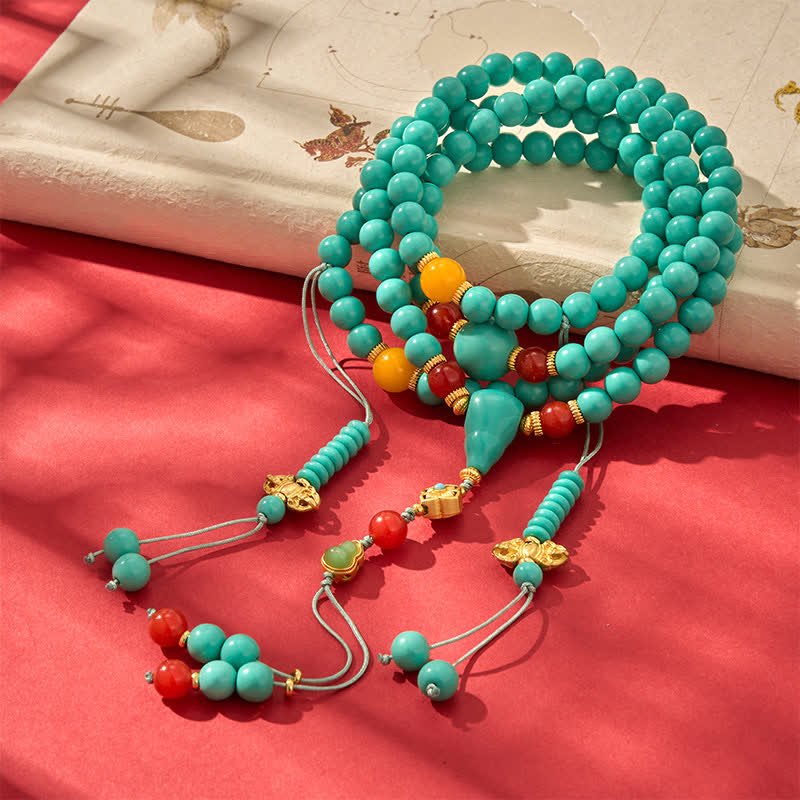 Buddha Stones Turquoise Tibetaanse ronde Mala met 108 kralen voor kracht. - Turkoois (Bescherming♥Communicatie) - image 0