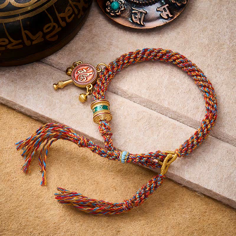 Buddha Stones Tibetaanse Om Mani Padme Hum beschermende rode veelkleurige gevlochten Armband - image 1