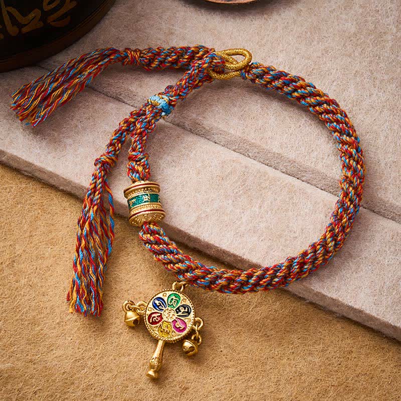 Buddha Stones Tibetaanse Om Mani Padme Hum beschermende rode veelkleurige gevlochten Armband - Meerkleurig (Polsomtrek: 15-17 cm) - image 0