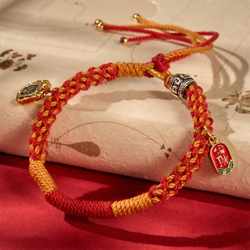 Buddha Stones Tibetaanse Zakiram beschermingsarmband van rood, oranje en veelkleurig gevlochten Armband. - Meerkleurig (Polsomtrek: 15-17 cm) - image 0