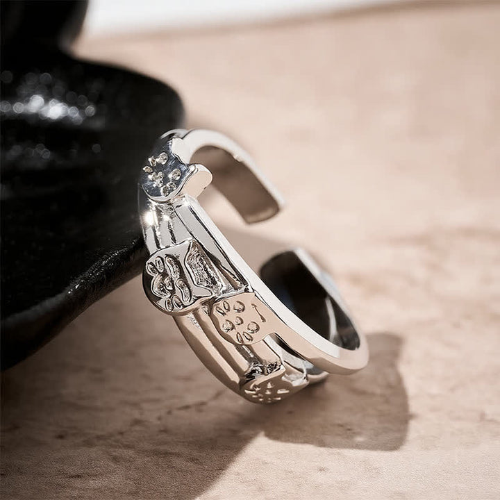 Buddha Stones Koperen aarding, drievoudige kat, verstelbare open Ring - image 1