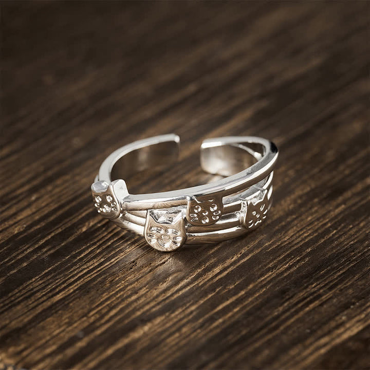 Buddha Stones Koperen aarding, drievoudige kat, verstelbare open Ring - Ongeveer maat US 7 (17,3 mm) - image 0