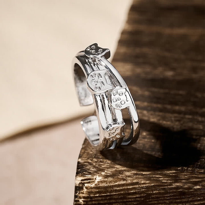 Buddha Stones Koperen aarding, drievoudige kat, verstelbare open Ring - image 3