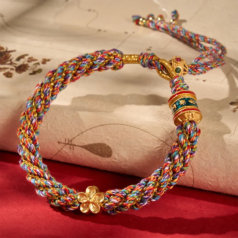 Buddha Stones Handgeweven Tibetaanse Om Mani Padme Hum bloem Armband - Veelkleurig - image 0