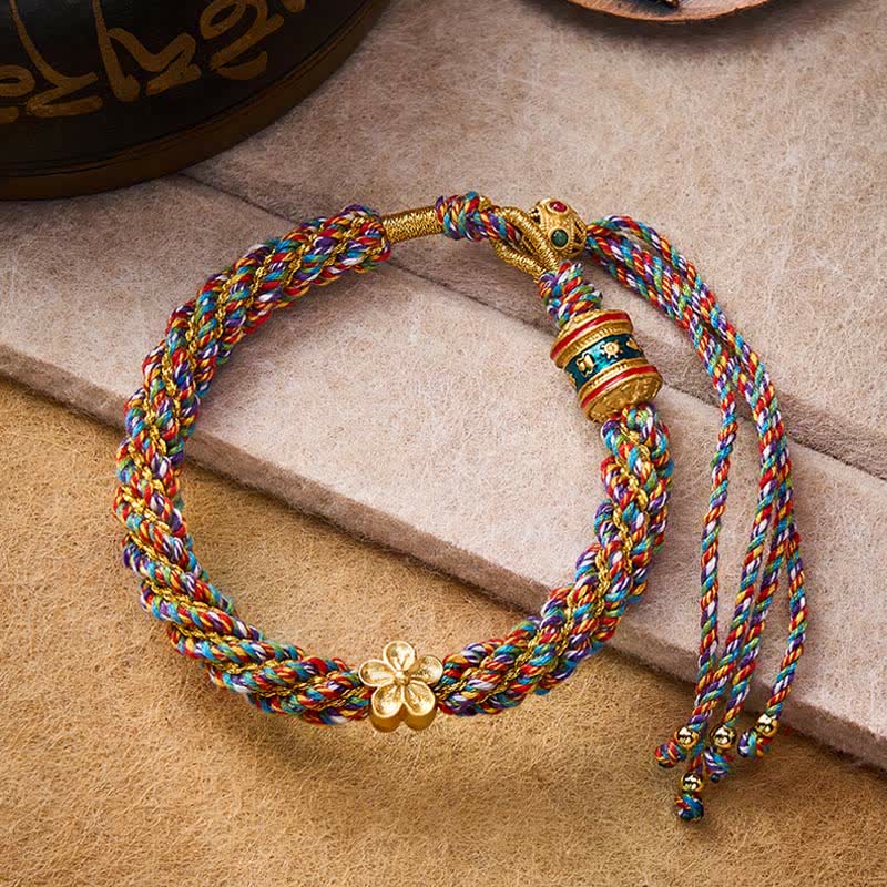 Buddha Stones Handgeweven Tibetaanse Om Mani Padme Hum bloem Armband - image 1