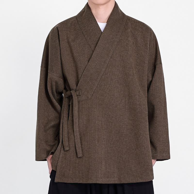 Buddha Stones Klassieke minimalistische herenkimono's van effen corduroy voor de herfst en winter - Sienna - US/UK/AU46, EU56 (5XL) - image 0
