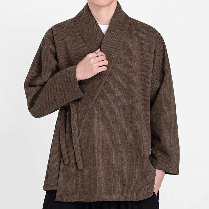 Buddha Stones Klassieke minimalistische herenkimono's van effen corduroy voor de herfst en winter - image 1