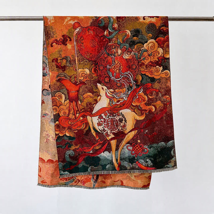 Buddha Stones Herfst/Winter Lotus Berg Golven Dunhuang Kleurenpatroon Zachte Sjaal (groot) - Rood Hert - 70*188 cm - image 12
