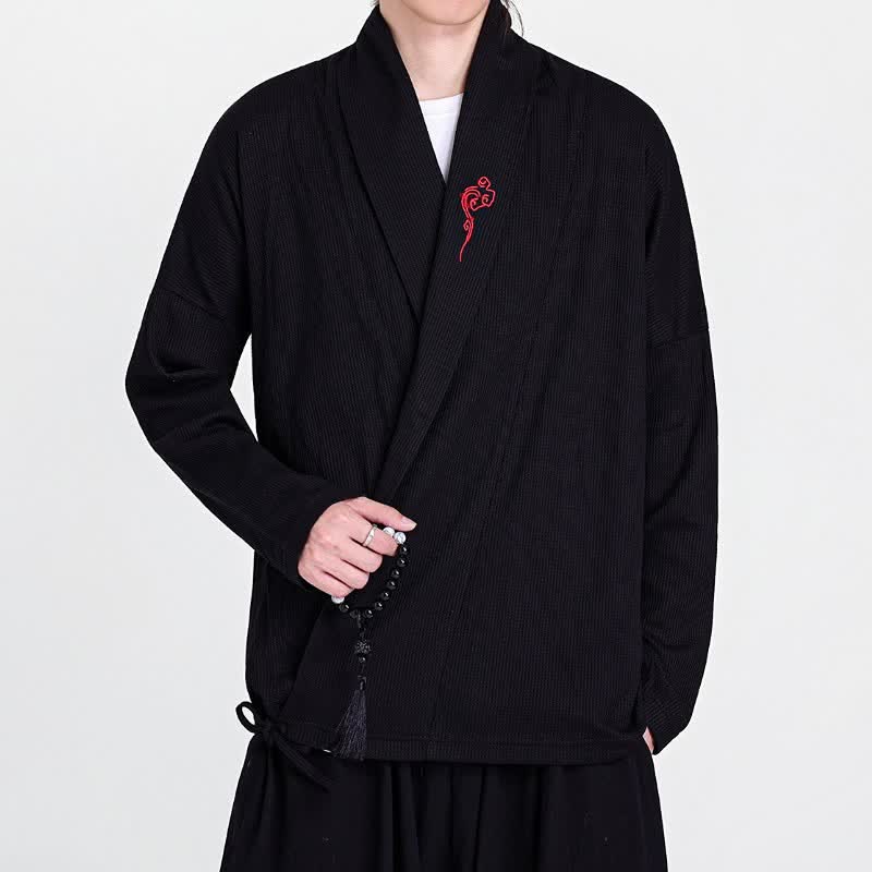 Buddha Stones Casual herenkimono's in Tang-stijl met borduurwerk voor de herfst en winter. - Zwart - US/UK/AU46, EU56 (5XL) - image 0