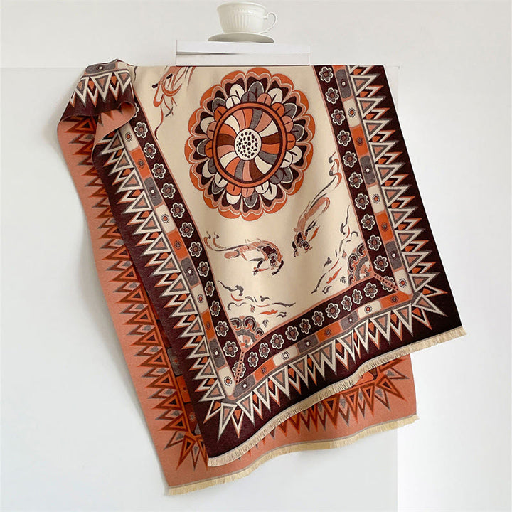 Buddha Stones Lente/Herfst Mandala Geometrische Randprint Kwastjes Boho Sjaal (groot) - image 1
