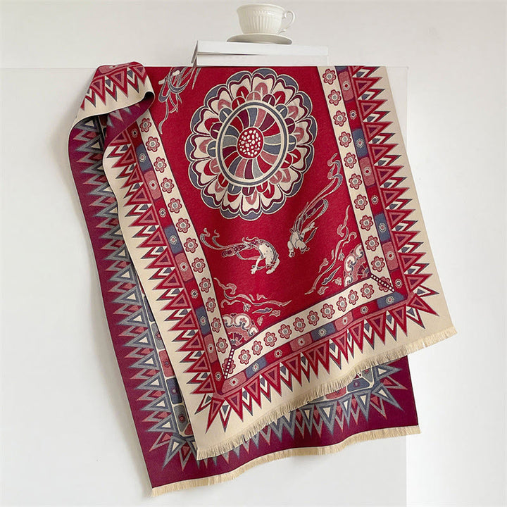 Buddha Stones Lente/Herfst Mandala Geometrische Randprint Kwastjes Boho Sjaal (groot) - Vuurvaste steen - 185*65 cm - image 6
