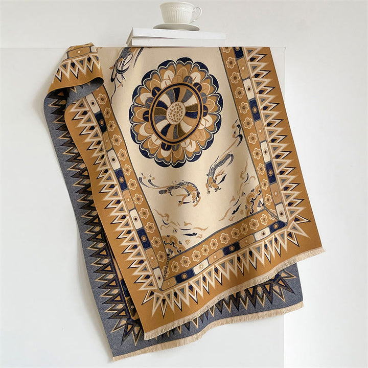 Buddha Stones Lente/Herfst Mandala Geometrische Randprint Kwastjes Boho Sjaal (groot) - Peru - 185*65 cm - image 4