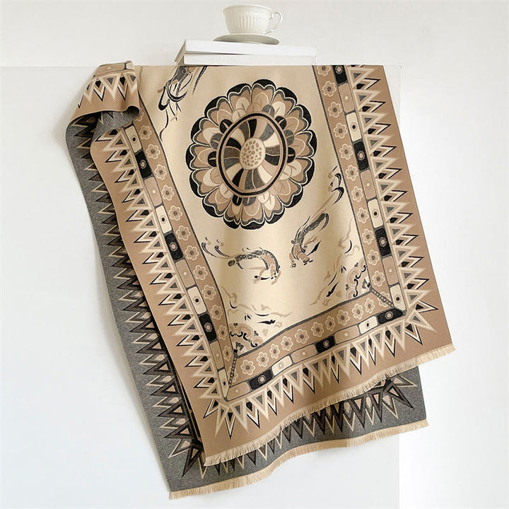 Buddha Stones Lente/Herfst Mandala Geometrische Randprint Kwastjes Boho Sjaal (groot) - Khaki - 185*65 cm - image 2