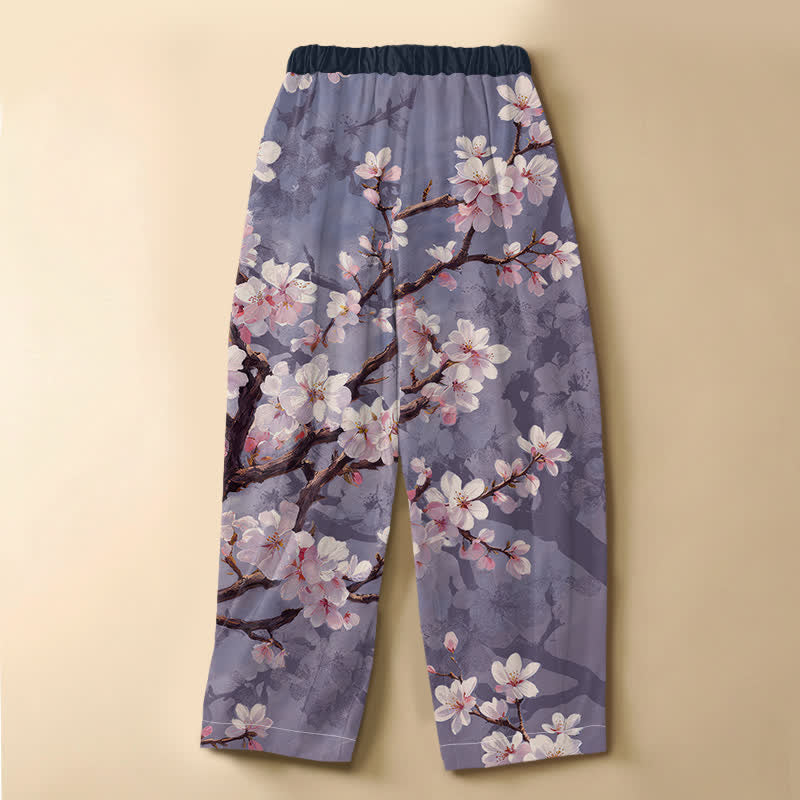 Buddha Stones Vintage harembroek van 100% Cotton met sakura-takpatroon, kikkerknopen en elastische Taille , inclusief Zakken. - image 6