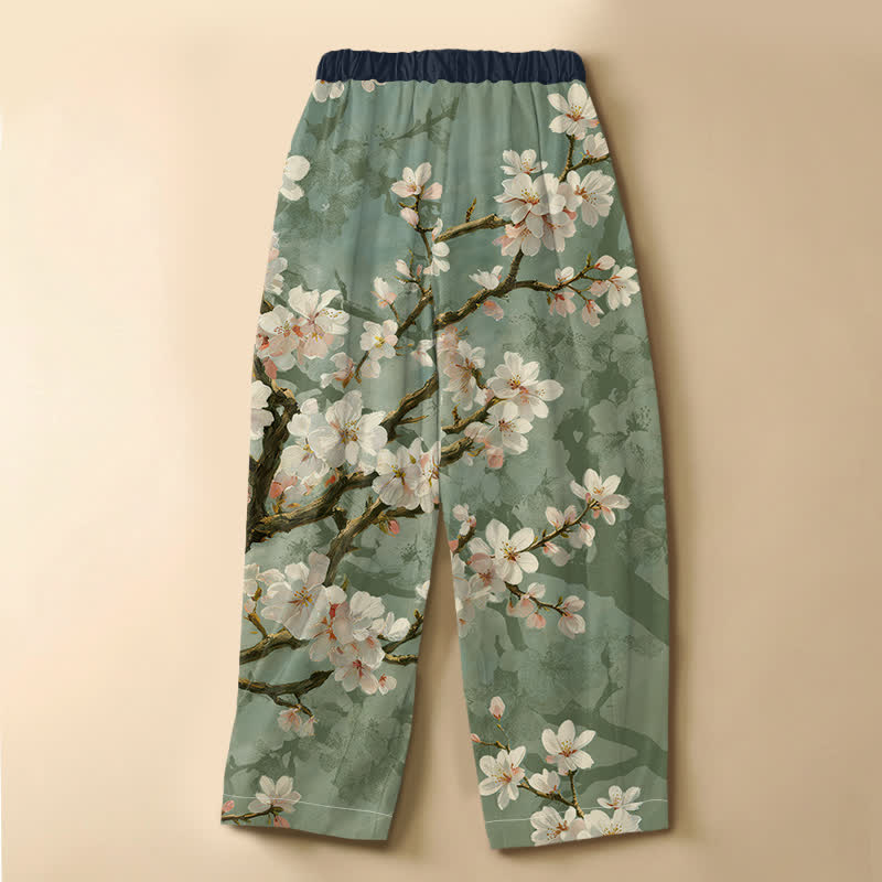 Buddha Stones Vintage harembroek van 100% Cotton met sakura-takpatroon, kikkerknopen en elastische Taille , inclusief Zakken. - image 8