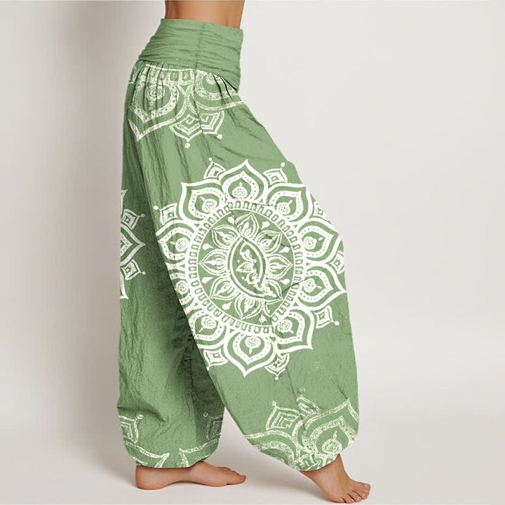 Buddha Stones Witte damesharembroek van 100% Cotton met mandala-bloemenpatroon en elastische Taille - image 2
