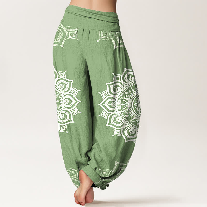Buddha Stones Witte damesharembroek van 100% Cotton met mandala-bloemenpatroon en elastische Taille - image 1