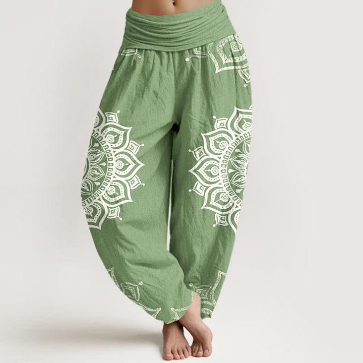 Buddha Stones Witte damesharembroek van 100% Cotton met mandala-bloemenpatroon en elastische Taille - Lichtgroen - US16, UK/AU20, EU48 (3XL) - image 0