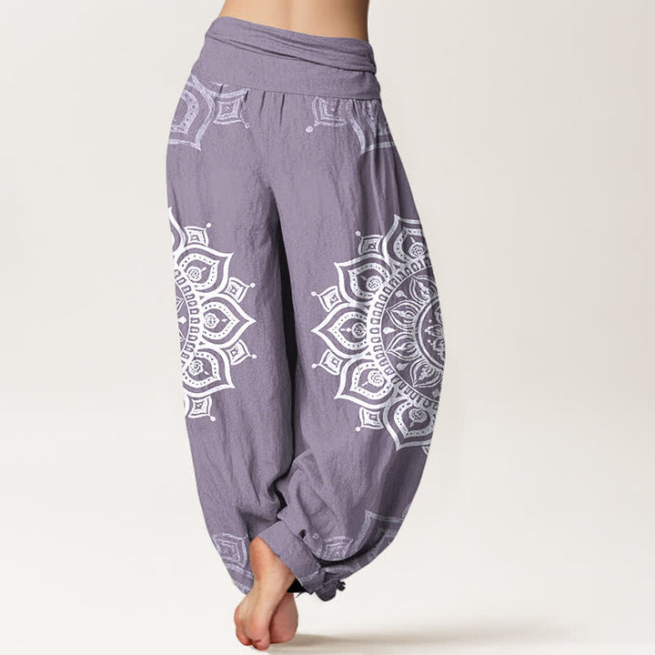 Buddha Stones Witte damesharembroek van 100% Cotton met mandala-bloemenpatroon en elastische Taille - image 6