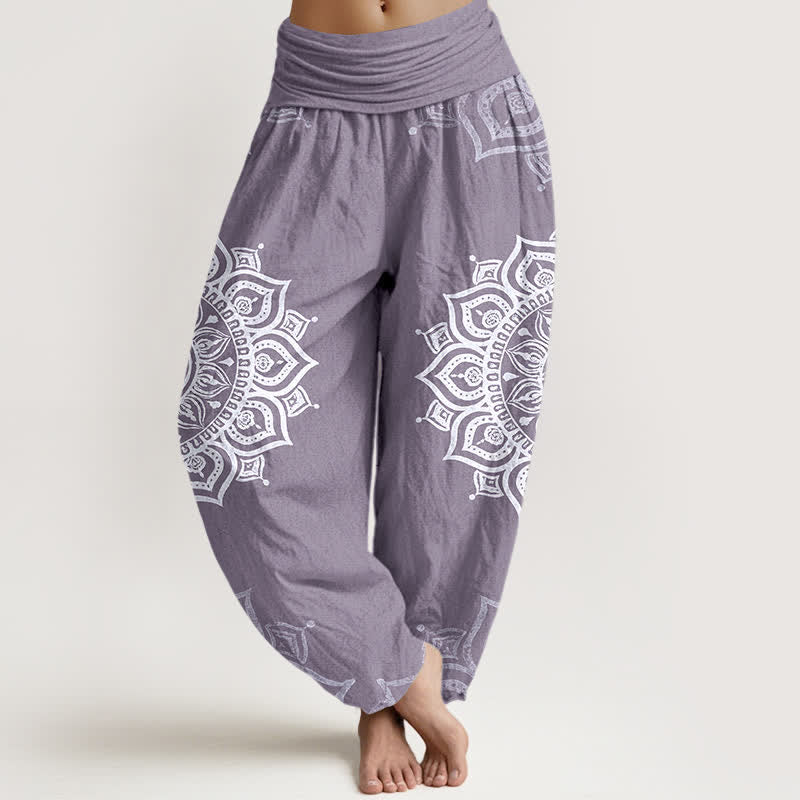 Buddha Stones Witte damesharembroek van 100% Cotton met mandala-bloemenpatroon en elastische Taille - Middelpaars - US16, UK/AU20, EU48 (3XL) - image 5