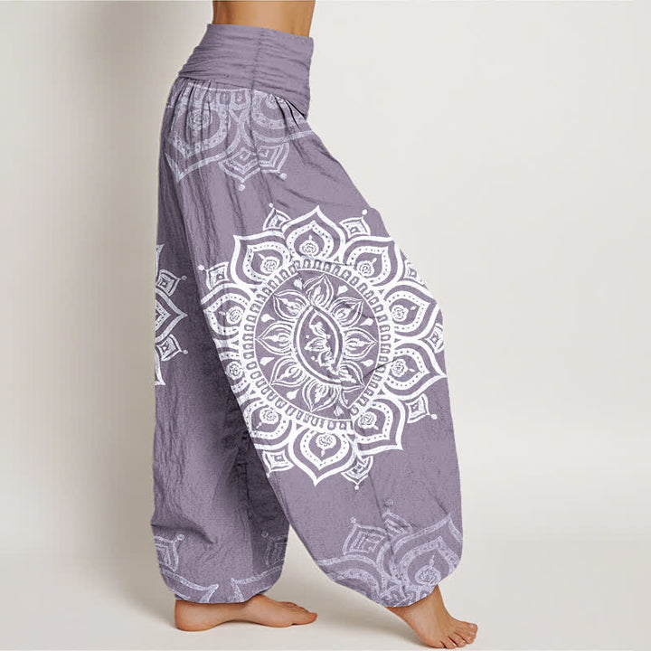 Buddha Stones Witte damesharembroek van 100% Cotton met mandala-bloemenpatroon en elastische Taille - image 7
