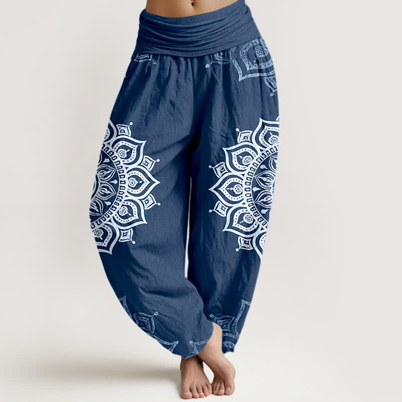 Buddha Stones Witte damesharembroek van 100% Cotton met mandala-bloemenpatroon en elastische Taille - Staalblauw - US16, UK/AU20, EU48 (3XL) - image 8