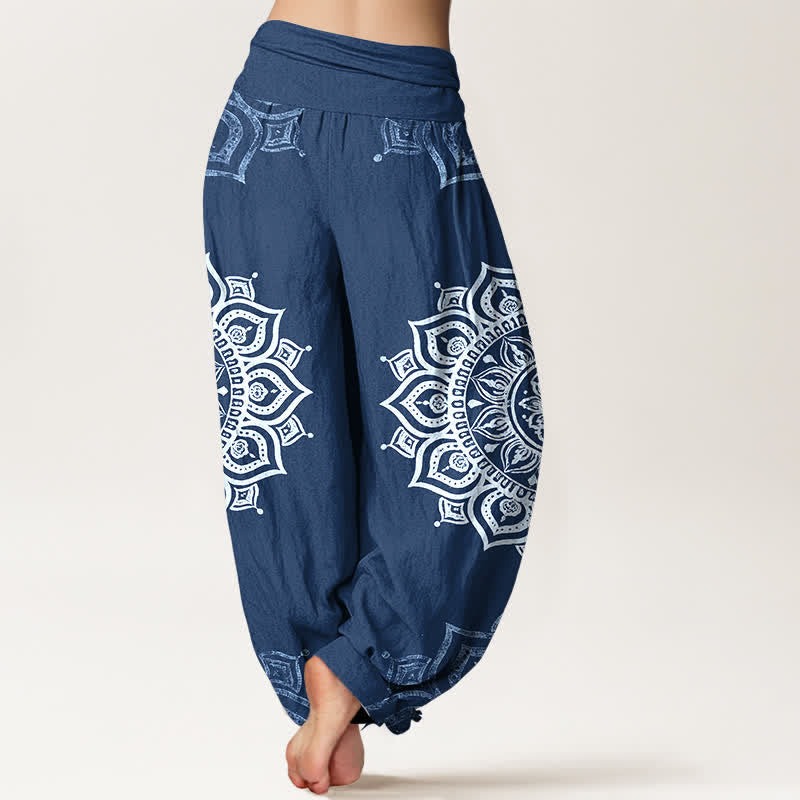 Buddha Stones Witte damesharembroek van 100% Cotton met mandala-bloemenpatroon en elastische Taille - image 9