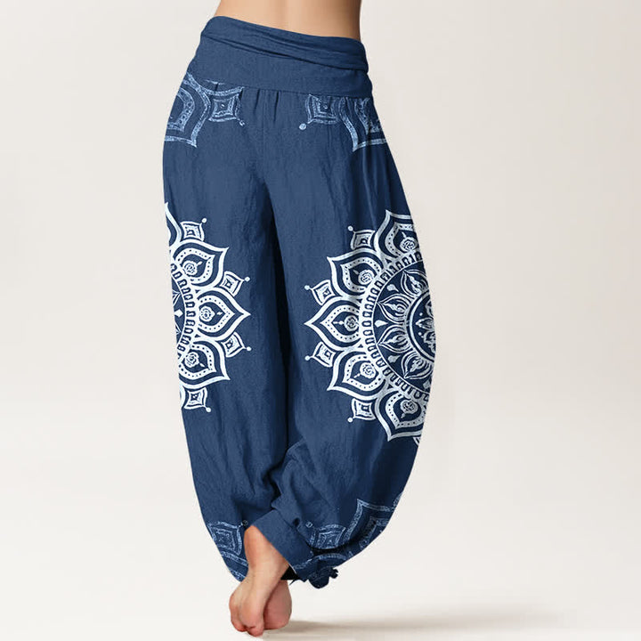 Buddha Stones Witte damesharembroek van 100% Cotton met mandala-bloemenpatroon en elastische Taille - image 9