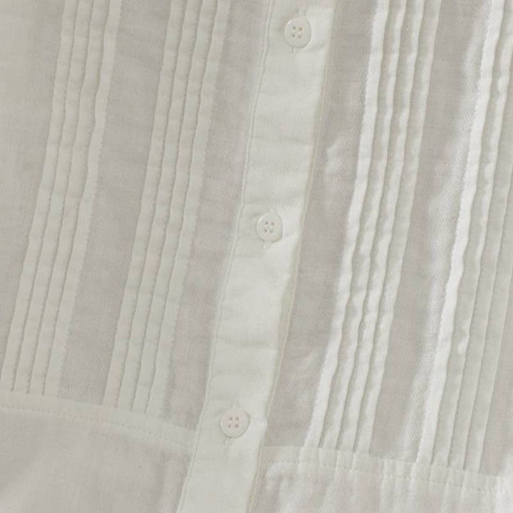 Buddha Stones Elegante vintage Overhemden met knoopsluiting en plooien, effen katoen, voor de Lange mouw . - image 13