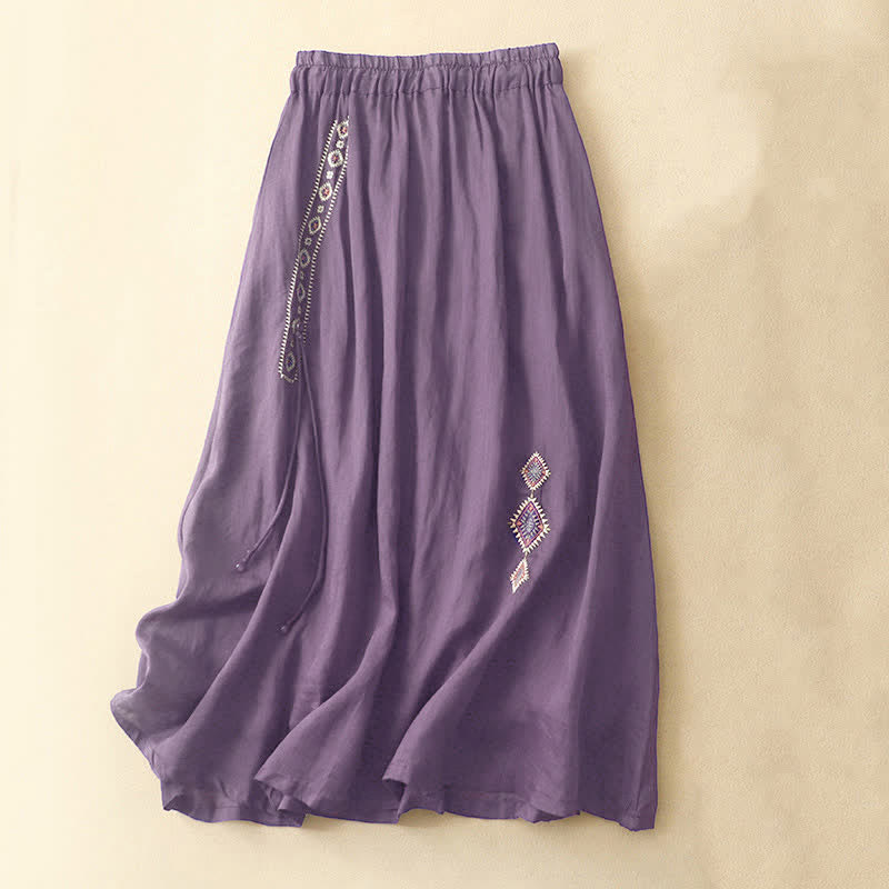 Rok voor dames ( Lengte 7-8) met etnische vintage borduursels en knoopjes in de vorm van Buddha Stones. - Donkerpaars - US8-10，UK/AU12-14，EU40-42 (2XL) - image 0