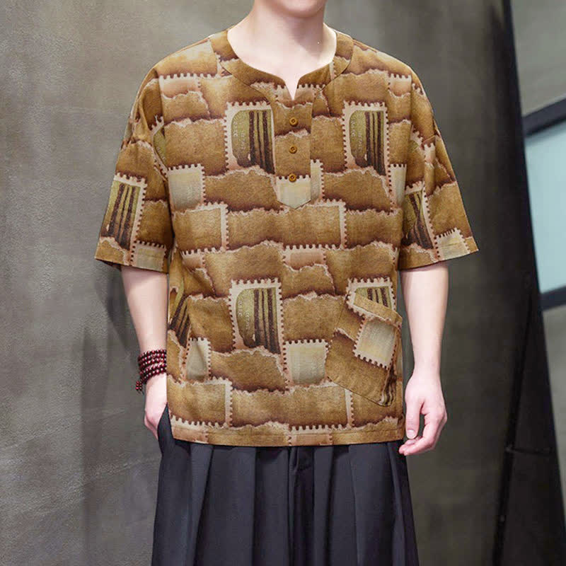 Buddha Stones Zomerse casual boho patchwork geruite Overhemden met Korte mouw en opgestikte zak - image 10