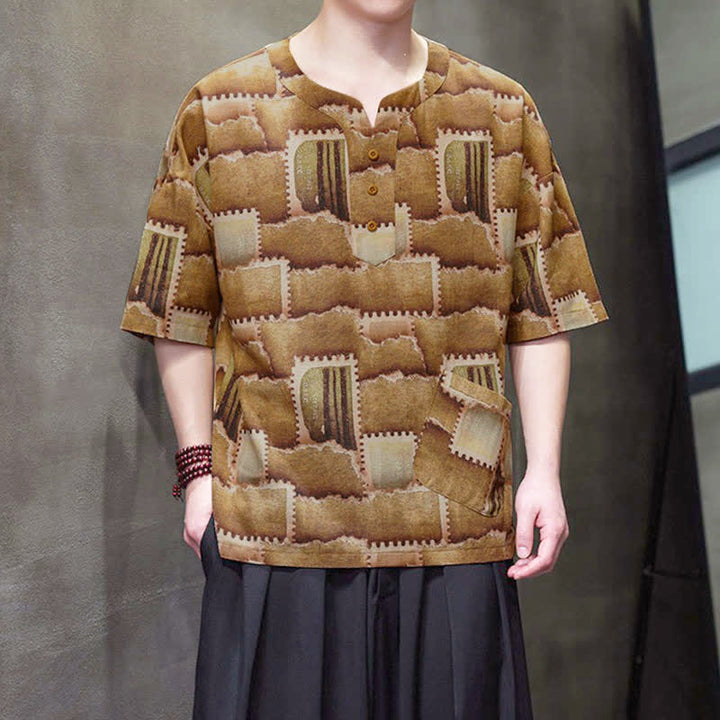 Buddha Stones Zomerse casual boho patchwork geruite Overhemden met Korte mouw en opgestikte zak - image 10