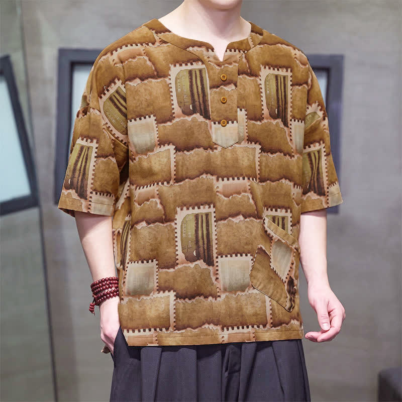 Buddha Stones Zomerse casual boho patchwork geruite Overhemden met Korte mouw en opgestikte zak - image 15