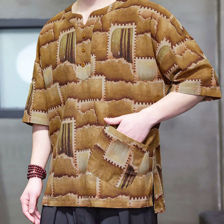 Buddha Stones Zomerse casual boho patchwork geruite Overhemden met Korte mouw en opgestikte zak - image 14