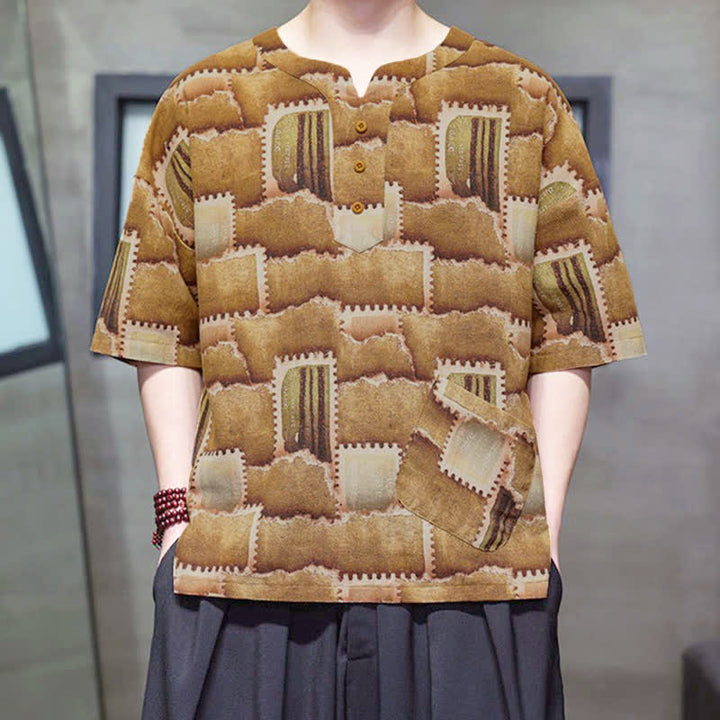 Buddha Stones Zomerse casual boho patchwork geruite Overhemden met Korte mouw en opgestikte zak - image 12