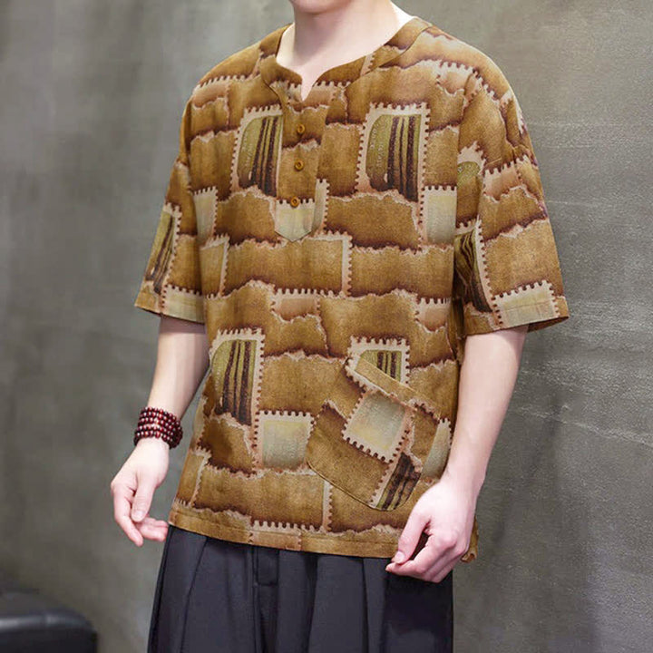 Buddha Stones Zomerse casual boho patchwork geruite Overhemden met Korte mouw en opgestikte zak - image 17