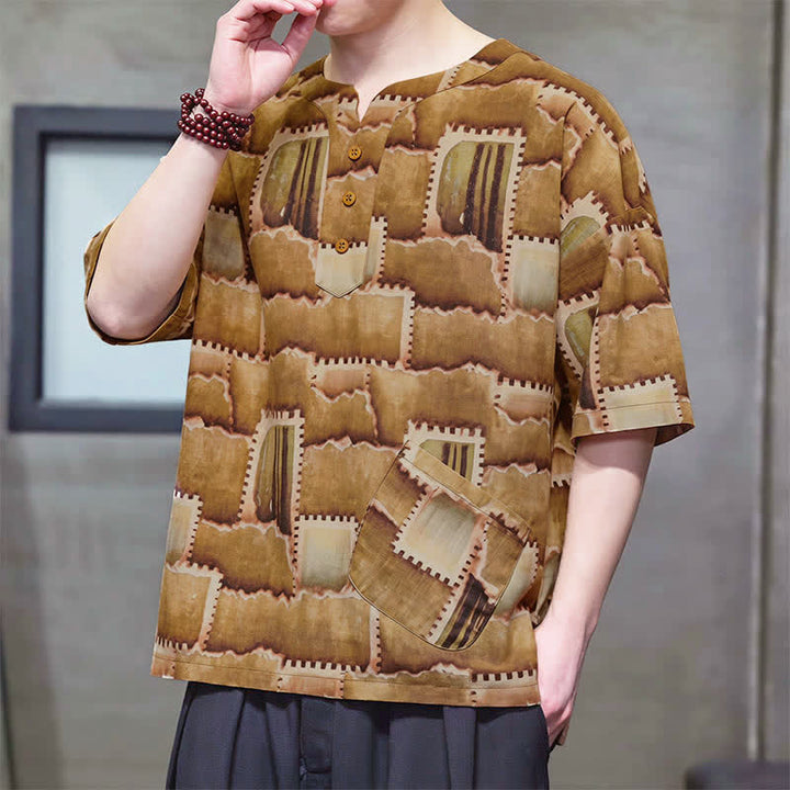 Buddha Stones Zomerse casual boho patchwork geruite Overhemden met Korte mouw en opgestikte zak - image 11