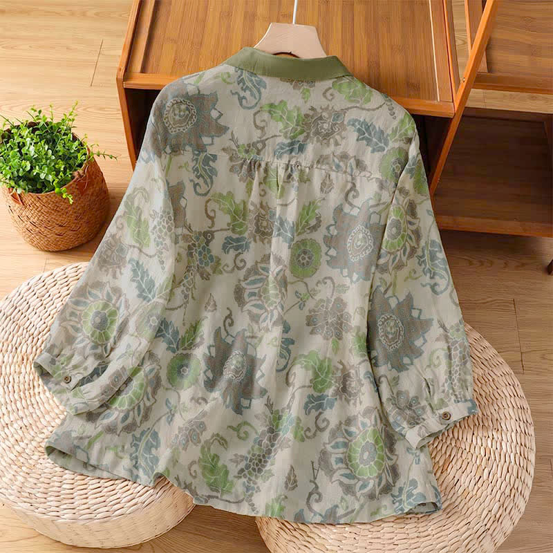 Buddha Stones Casual vintage Overhemden met Lange mouw en bloemenprint, geschikt voor de lente/zomer, met zakje. - image 1