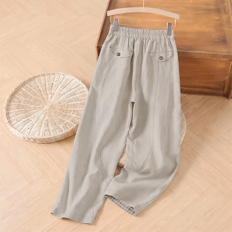 Buddha Stones Lente/Zomer Casual Minimalistische Effen Enkellengte Dames Rechte Pijp Broek met Zak - image 1