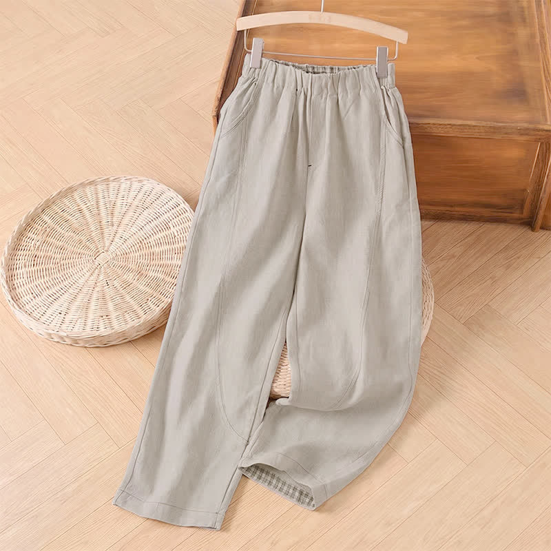 Buddha Stones Lente/Zomer Casual Minimalistische Effen Enkellengte Dames Rechte Pijp Broek met Zak - Linnen - US8-10, UK/AU12-14, EU40-42 (2XL) - image 0