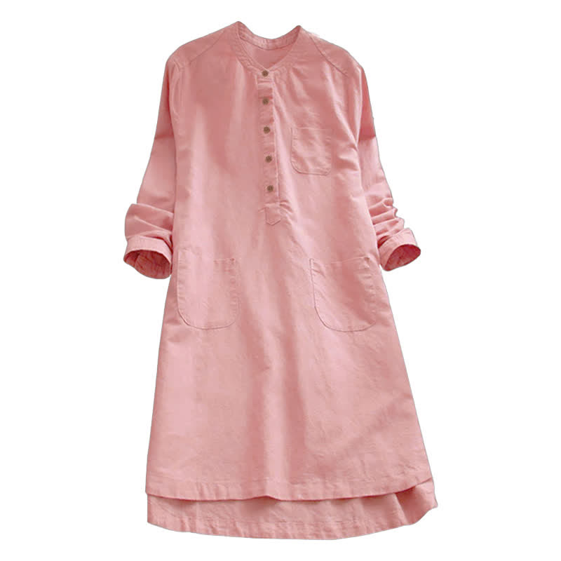 Buddha Stones Damesblouse met Lange mouw, effen knoopsluiting en Zakken - image 7