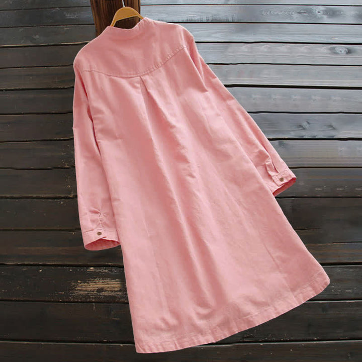 Buddha Stones Damesblouse met Lange mouw, effen knoopsluiting en Zakken - image 6