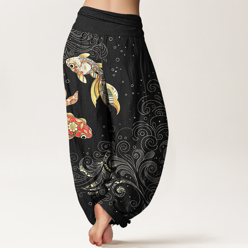 Buddha Stones Dames harembroek met elastische Taille en koi-visprint - image 2