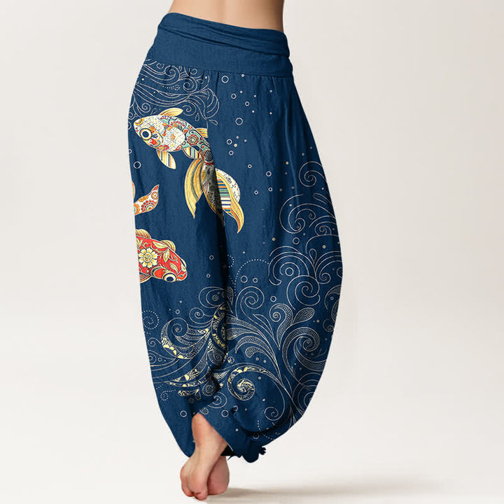 Buddha Stones Dames harembroek met elastische Taille en koi-visprint - image 7