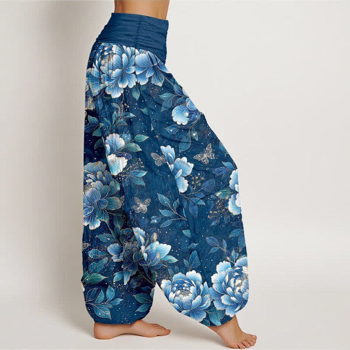 Buddha Stones Dames harembroek met elastische Taille en pioenrozen- en vlinderprint. - image 1